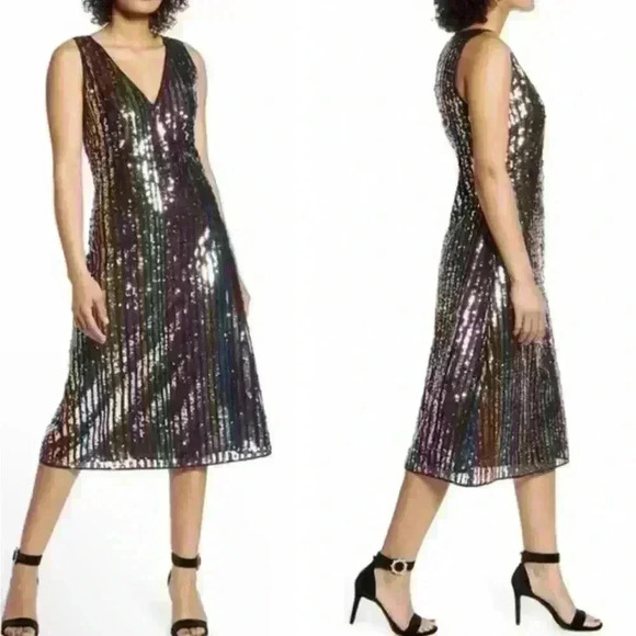 Halogen X Atlantic Pacific Women’s Multi Color Sequin Dress Size Medium - Picture 2 of 13